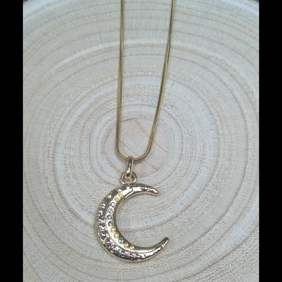 Crescent Moon Necklace Rhinestone Accents 18K Plated Gold Snake Chain - Picture 5 of 6
